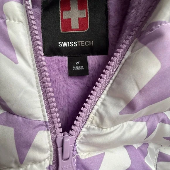 Swiss Tech Star Print Puffer Jacket - White and Purple - Picture 2 of 2